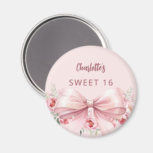 Bow blush pink flowers roses Sweet 16 Magneet (Voorkant / Achterkant)
