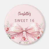 Bow blush pink flowers roses Sweet 16 Magneet (Voorkant)