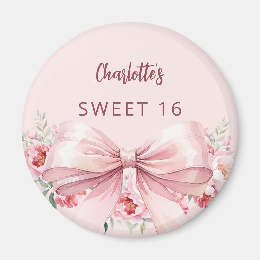 Bow blush pink flowers roses Sweet 16 Magneet (Voorkant)