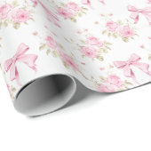 Bow Blush Roze Bloemen Baby shower Cadeaupapier (Rol Hoek)