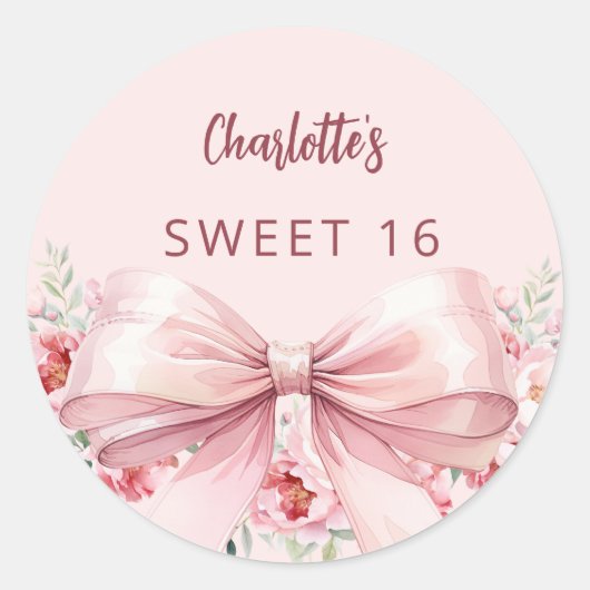 Bow blush roze bloemen rozen Sweet 16 Ronde Sticker (Voorkant)