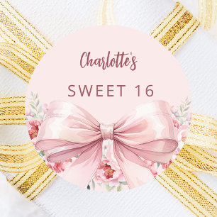 Bow blush roze bloemen rozen Sweet 16 Ronde Sticker
