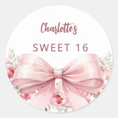 Bow blush roze bloemen Sweet 16 Ronde Sticker (Voorkant)