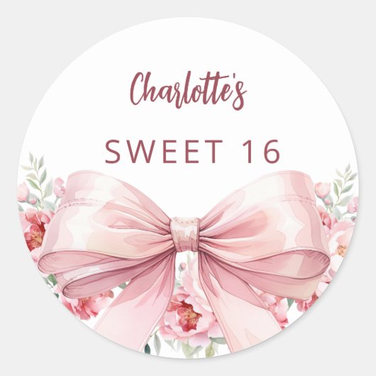 Bow blush roze bloemen Sweet 16 Ronde Sticker (Voorkant)