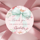 Bow blush roze salie groene bloemen hart dank u ronde sticker