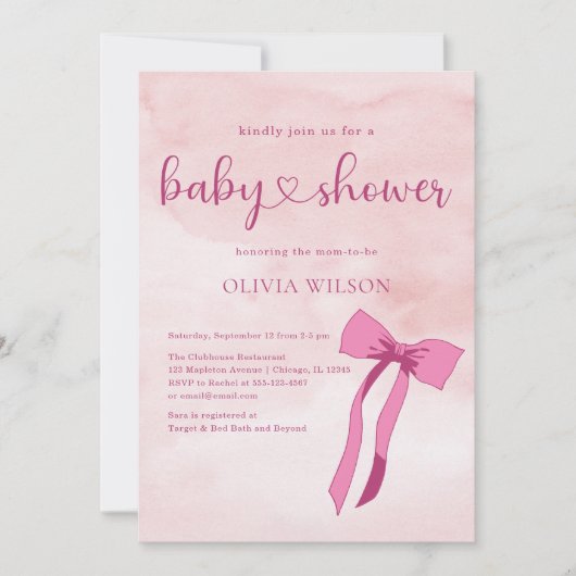 Bow Blush Roze Waterverf Lint Baby shower Kaart (Voorkant)