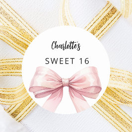 Bow blush roze wit Sweet 16 Ronde Sticker
