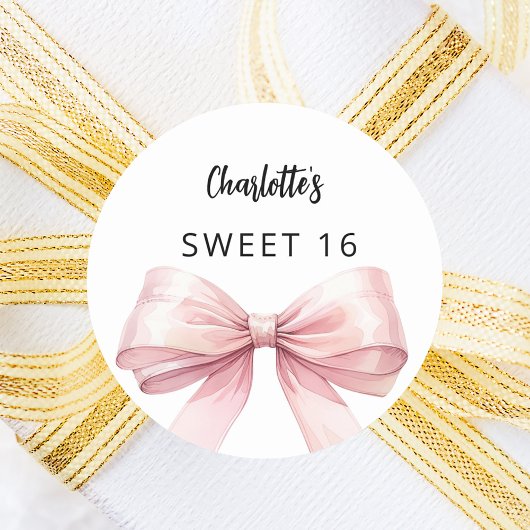 Bow blush roze wit Sweet 16 Ronde Sticker