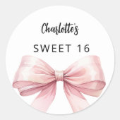 Bow blush roze wit Sweet 16 Ronde Sticker (Voorkant)