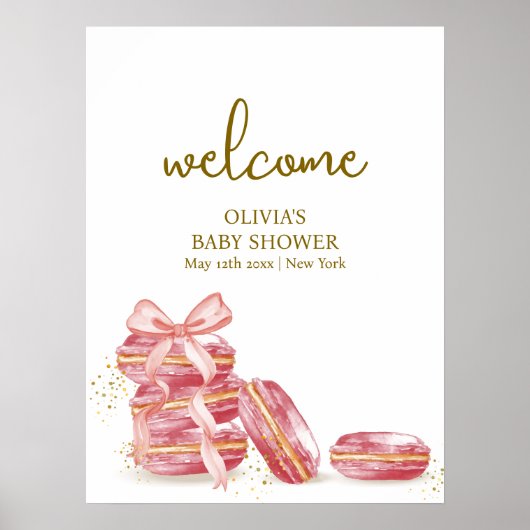 Bow Bonjour Bébé Macarons Baby shower Welkom Poster (Voorkant)