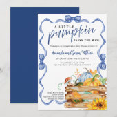 Bow Boy Herfst Baby shower Bloemen en Pompoenen Save The Date (Voorkant / Achterkant)