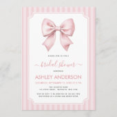 Bow Bridal Shower Pink Stripes Pattern Coquette Kaart (Voorkant)