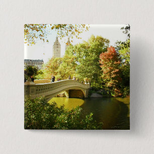 Bow Bridge, Central Park, Late Summer, NYC Vierkante Button 5,1 Cm