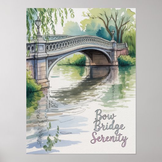 Bow Bridge Serenity Central Park Aquarel Poster (Voorkant)
