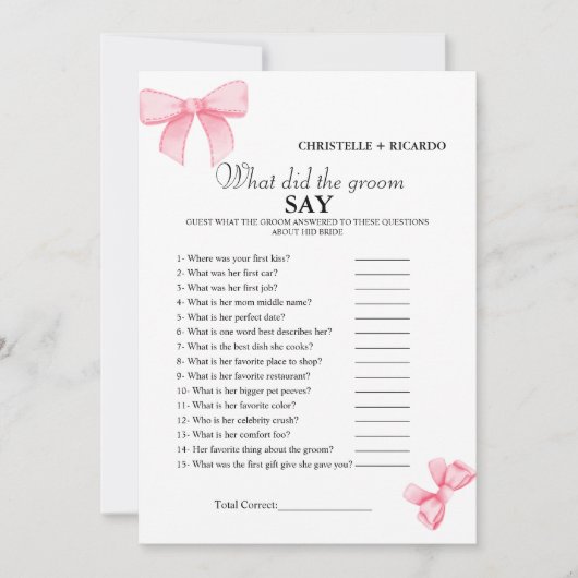 Bow Bruid & bruidegom trivia vrijgezellenfeest spe Aankondiging (Voorkant)