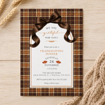 Bow bruin en oranje plaid Thanksgiving diner