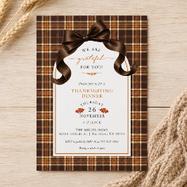 Bow bruin en oranje plaid Thanksgiving diner Kaart