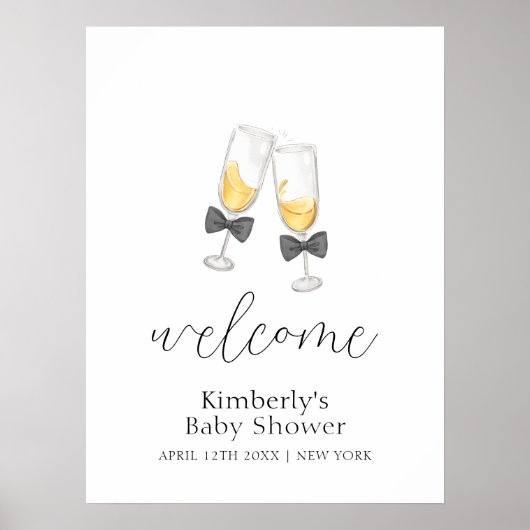 Bow Champagne Sip & See Baby shower Welkom Poster (Voorkant)