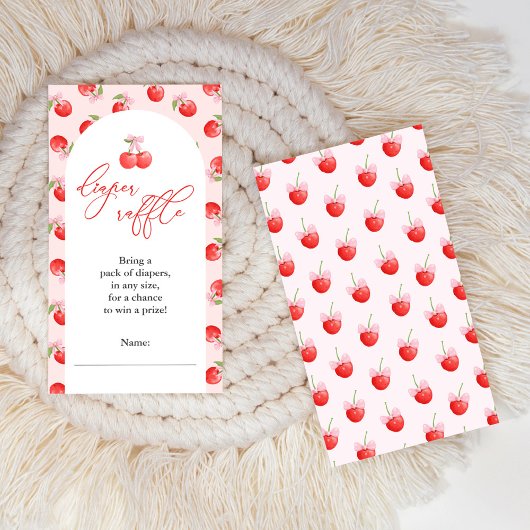 Bow Cherry op Top Baby Girl Douche Luier Raffle Informatiekaartje