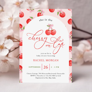 Bow Cherry op Top Baby Girl Shower Kaart
