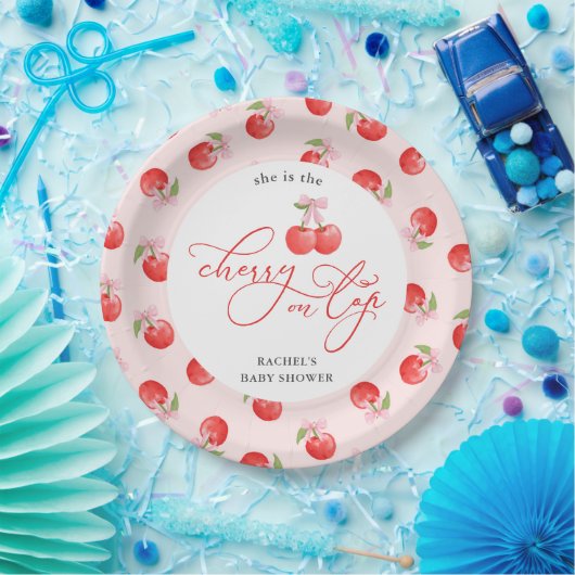 Bow Cherry op Top Baby Girl Shower Papieren Bordje (Feest)