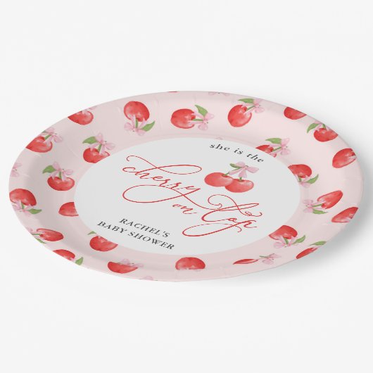 Bow Cherry op Top Baby Girl Shower Papieren Bordje (Gekanteld)