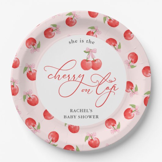 Bow Cherry op Top Baby Girl Shower Papieren Bordje (Voorkant)