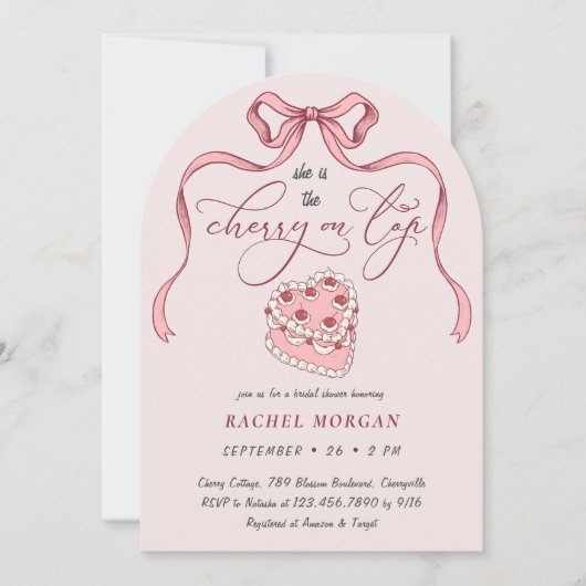  Bow Cherry op Top Cake Roze Vrijgezellenfeest Kaart (Voorkant)
