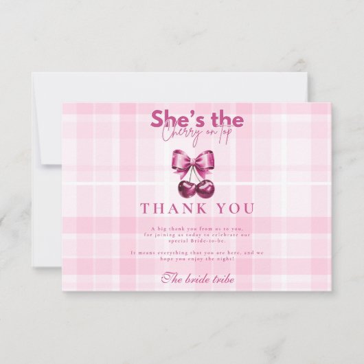 Bow Cherry op top Vrijgezellenfeest Bedankkaart (Voorkant)