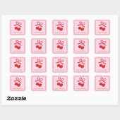 Bow Cherry Pink & Red Hand Drawn Vrijgezellenfeest Vierkante Sticker (Vel)