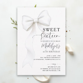 Bow Chic Black White Elegant Calligraphy Sweet 16 Kaart