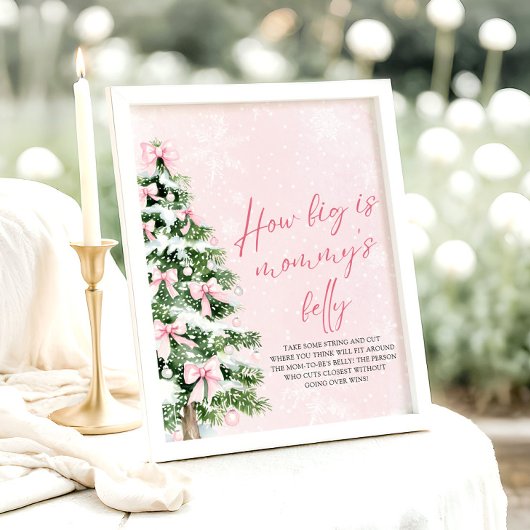 Bow Christmas Baby shower Hoe groot is mama's buik Poster