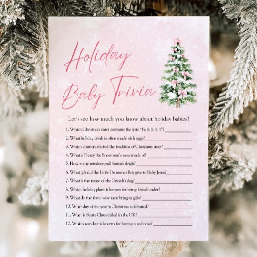 Bow Christmas Baby shower Holiday Baby Trivia Game Kaart