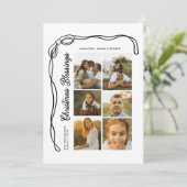 Bow Christmas Blessings Family 6 Photos  Feestdagenkaart (Staand voorkant)