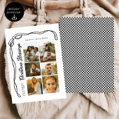 Bow Christmas Blessings Family 6 Photos Plaid Feestdagenkaart