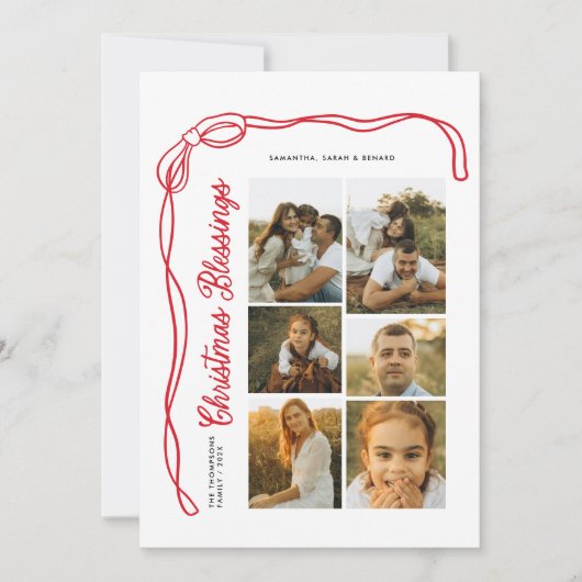 Bow Christmas Blessings Script Family 6 Photos Feestdagenkaart (Voorkant)