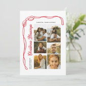 Bow Christmas Blessings Script Family 6 Photos Feestdagenkaart (Staand voorkant)