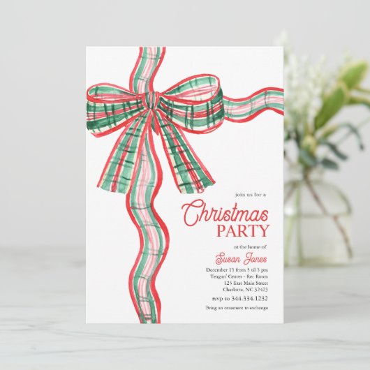  Bow Christmas Party Invitation Kaart (Staand voorkant)