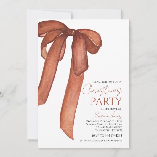  Bow Christmas Party Invitation Kaart (Voorkant)