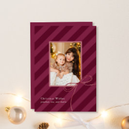 Bow Christmas Stripes Eenvoudige Elegante Foto Feestdagenkaart