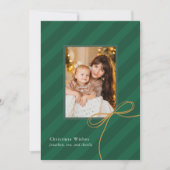  Bow Christmas Stripes Gewoon Elegante Foto Feestdagenkaart (Voorkant)