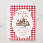 Bow Christmas Tea Party Bloemen Rode Gingham Vakan Kaart (Voorkant)