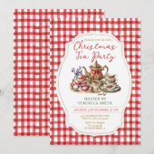 Bow Christmas Tea Party Bloemen Rode Gingham Vakan Kaart (Voorkant / Achterkant)