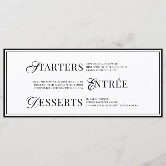 Bow Classic Old Money Black  & White Wedding Menu (Voorkant)