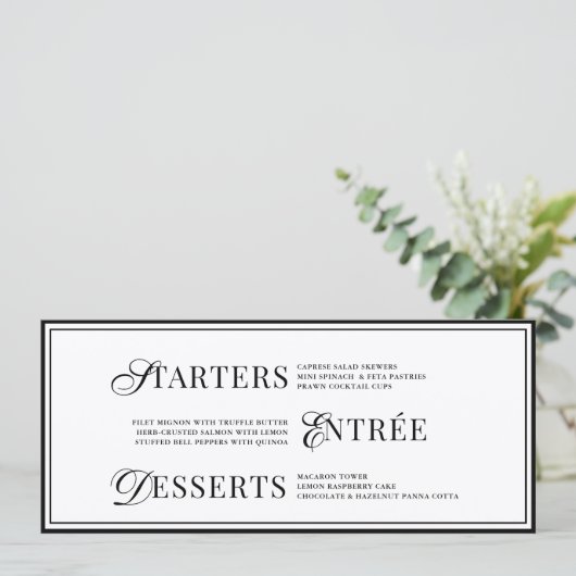 Bow Classic Old Money Black  & White Wedding Menu (Staand voorkant)