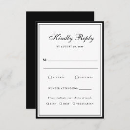 Bow Classic Old Money Black & White Wedding RSVP Kaartje