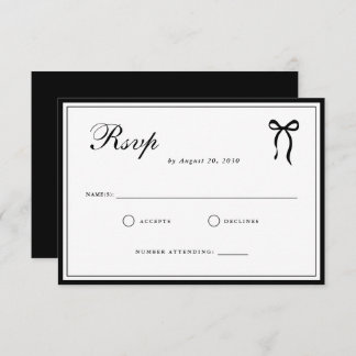 Bow Classic Old Money Black & White Wedding RSVP Kaartje