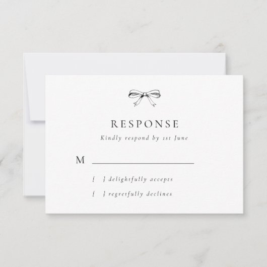  Bow Classic Zwart Bruiloft RSVP Kaart (Voorkant)