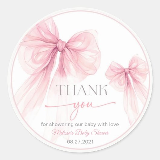 Bow Coquette Baby shower Ronde Sticker (Voorkant)