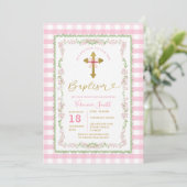 Bow Coquette Baptism Cross Grandmillenial Floral Kaart (Staand voorkant)